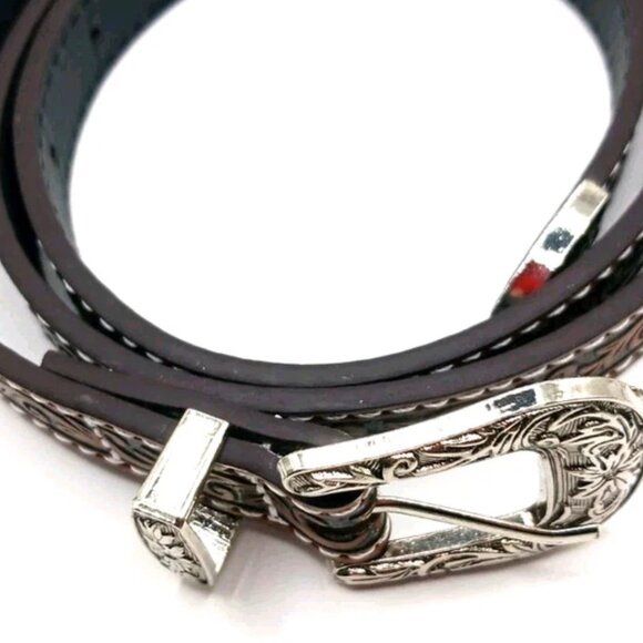 Western Womens Narrow Brown Leather Belt 38 Inches Long New - Picture 9 of 10